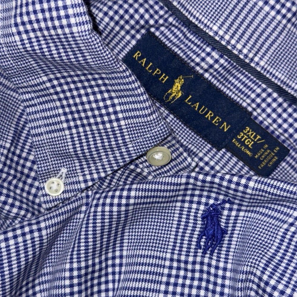 Polo Ralph Lauren Long Sleeve Button Down Oxford Men's 3XLT Blue Glen Plaid